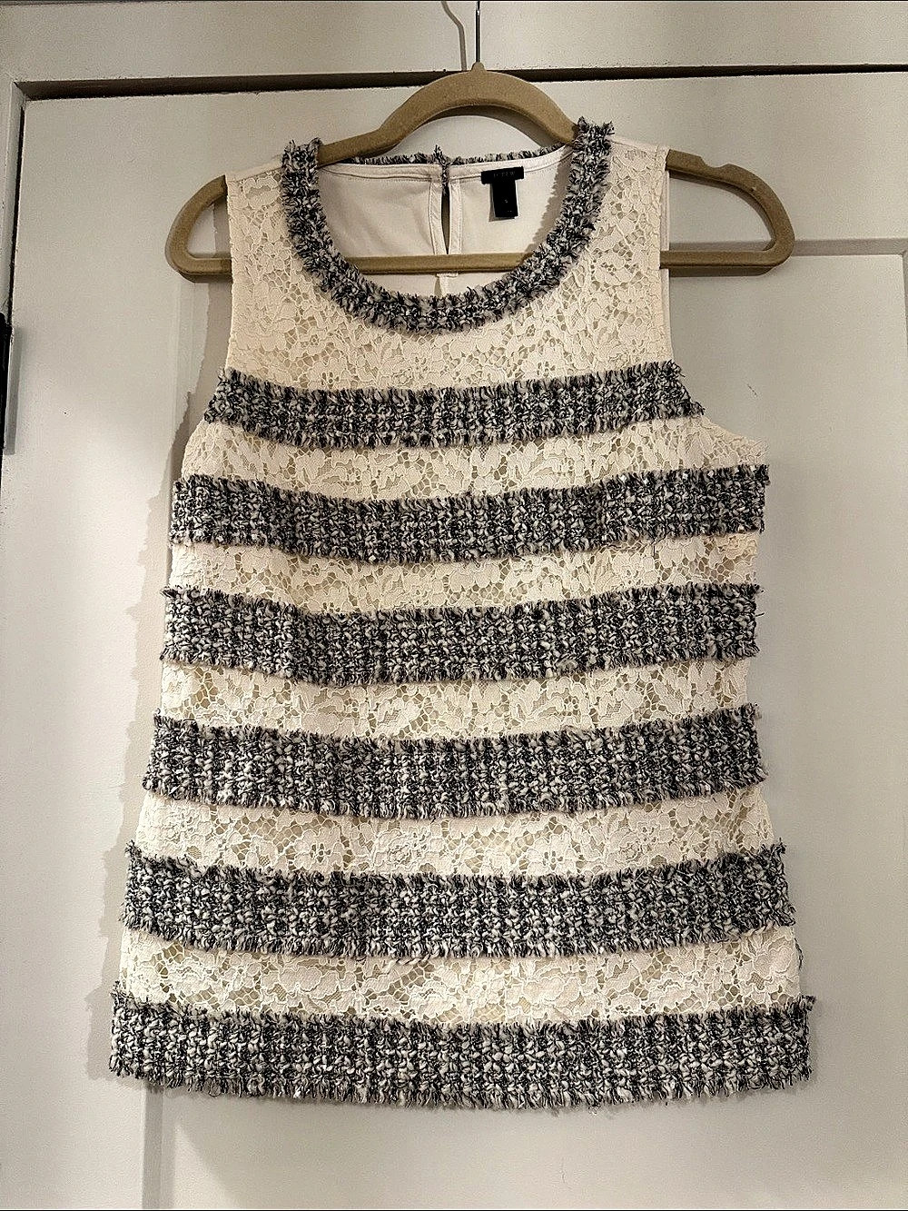 J.Crew Lace Fringe Tweed Striped Top Size 6